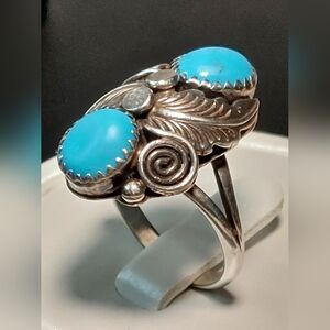 Native American Sterling Silver Turquoise Ring Signed M Size 8
